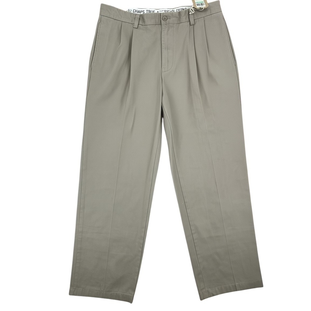 Chaps True American Chino Mens Double Pleat Khaki Pants 34x30 Tan New